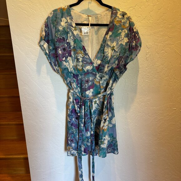 NWT Free People Women’s Floral Romper Dress Multicolor Boho Tie Waist – Size L - Picture 2 of 6